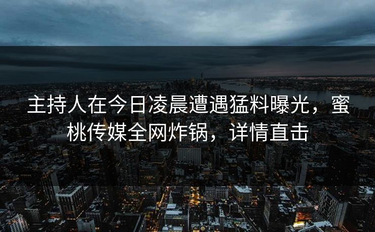 主持人在今日凌晨遭遇猛料曝光，蜜桃传媒全网炸锅，详情直击