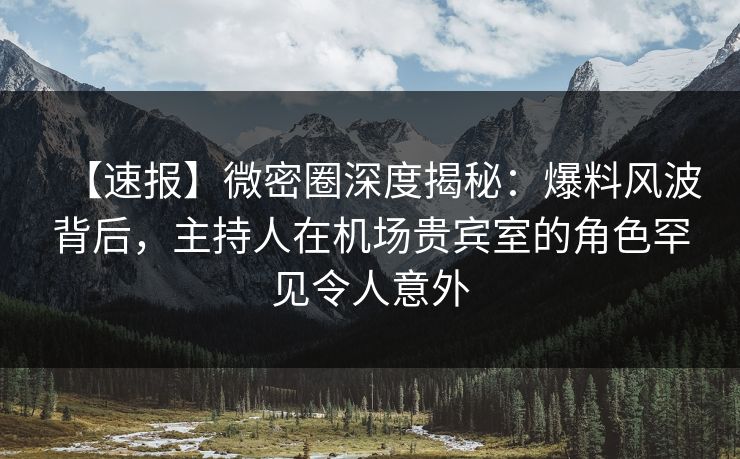 【速报】微密圈深度揭秘：爆料风波背后，主持人在机场贵宾室的角色罕见令人意外