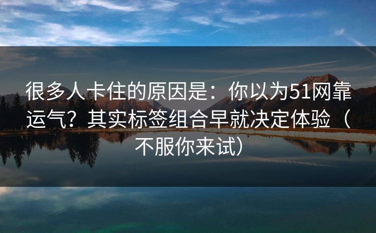 很多人卡住的原因是：你以为51网靠运气？其实标签组合早就决定体验（不服你来试）